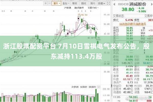 浙江股票配资平台 7月10日雪祺电气发布公告，股东减持113.4万股