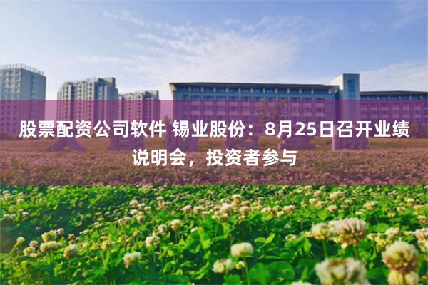 股票配资公司软件 锡业股份：8月25日召开业绩说明会，投资者参与