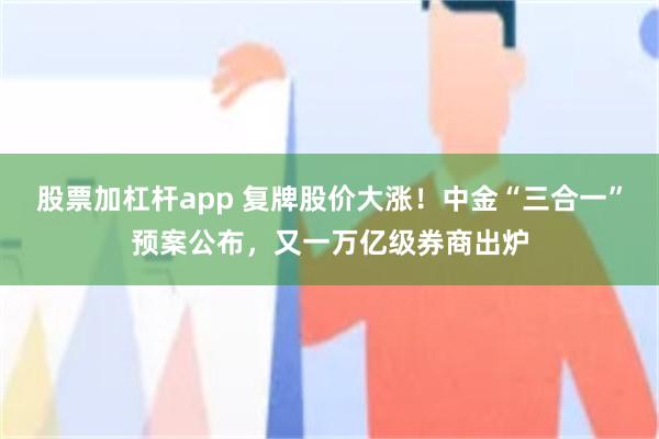 股票加杠杆app 复牌股价大涨！中金“三合一”预案公布，又一万亿级券商出炉